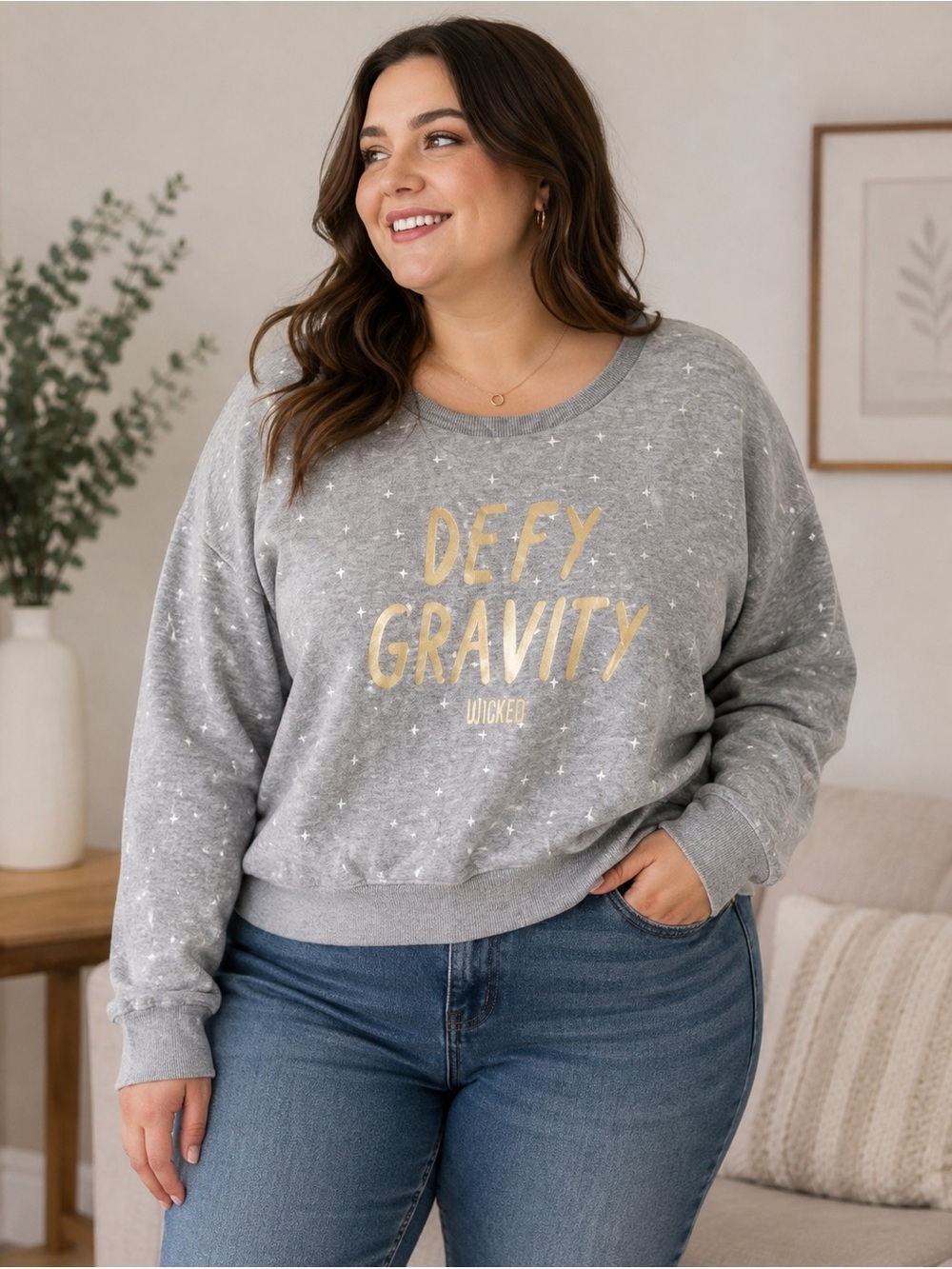 Wicked Defy Gravity Grey Star Sweatshirt Pullover XXL Universal